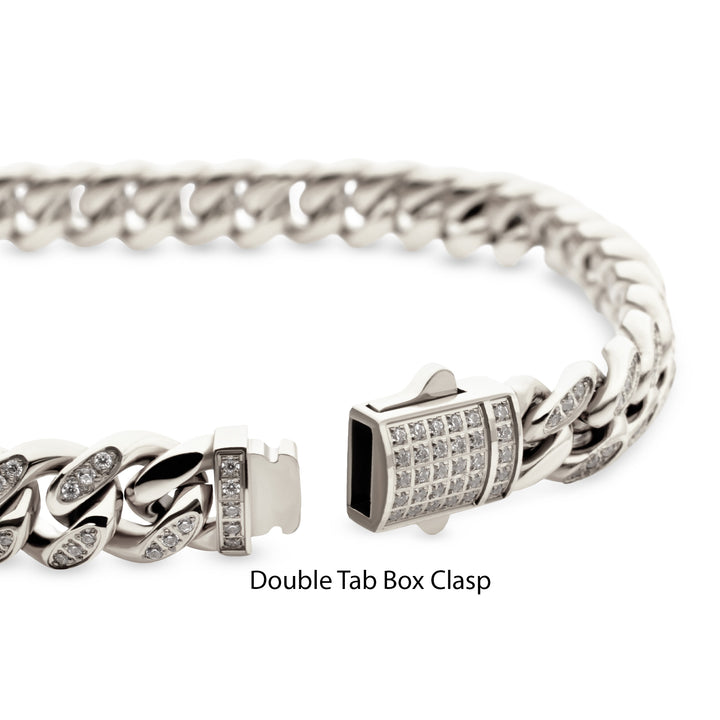 8mm Stainless Steel Miami Cuban Chain Bracelet with 1mm CNC Set Clear Cubic Zirconia