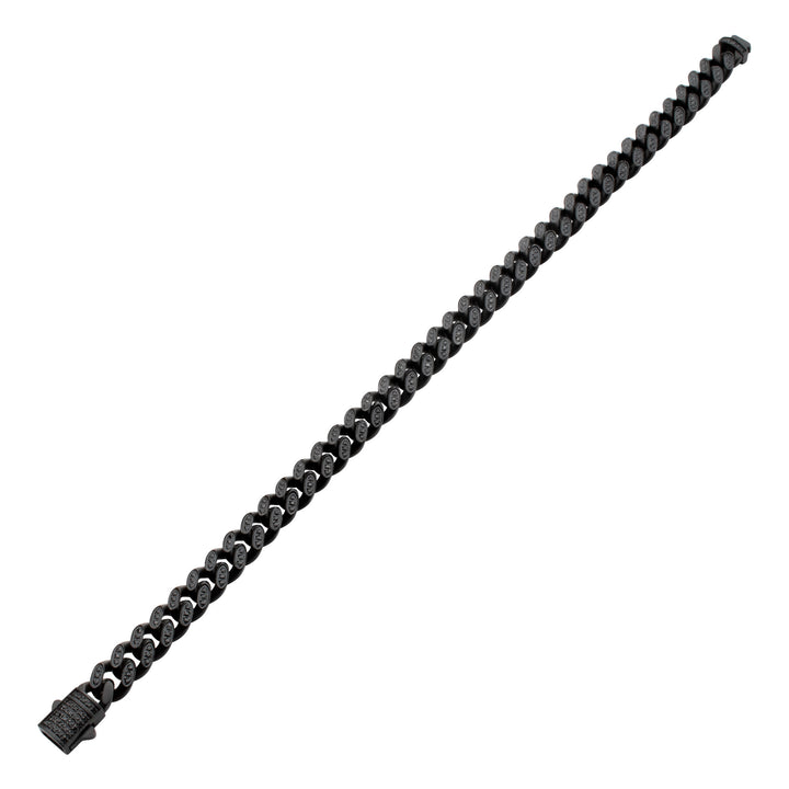 8mm Black IP Steel Miami Cuban Chain Bracelet with 1mm CNC Set Black Spinel