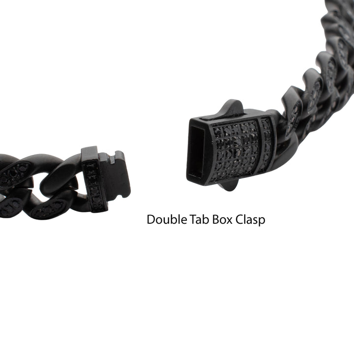 8mm Black IP Steel Miami Cuban Chain Bracelet with 1mm CNC Set Black Spinel