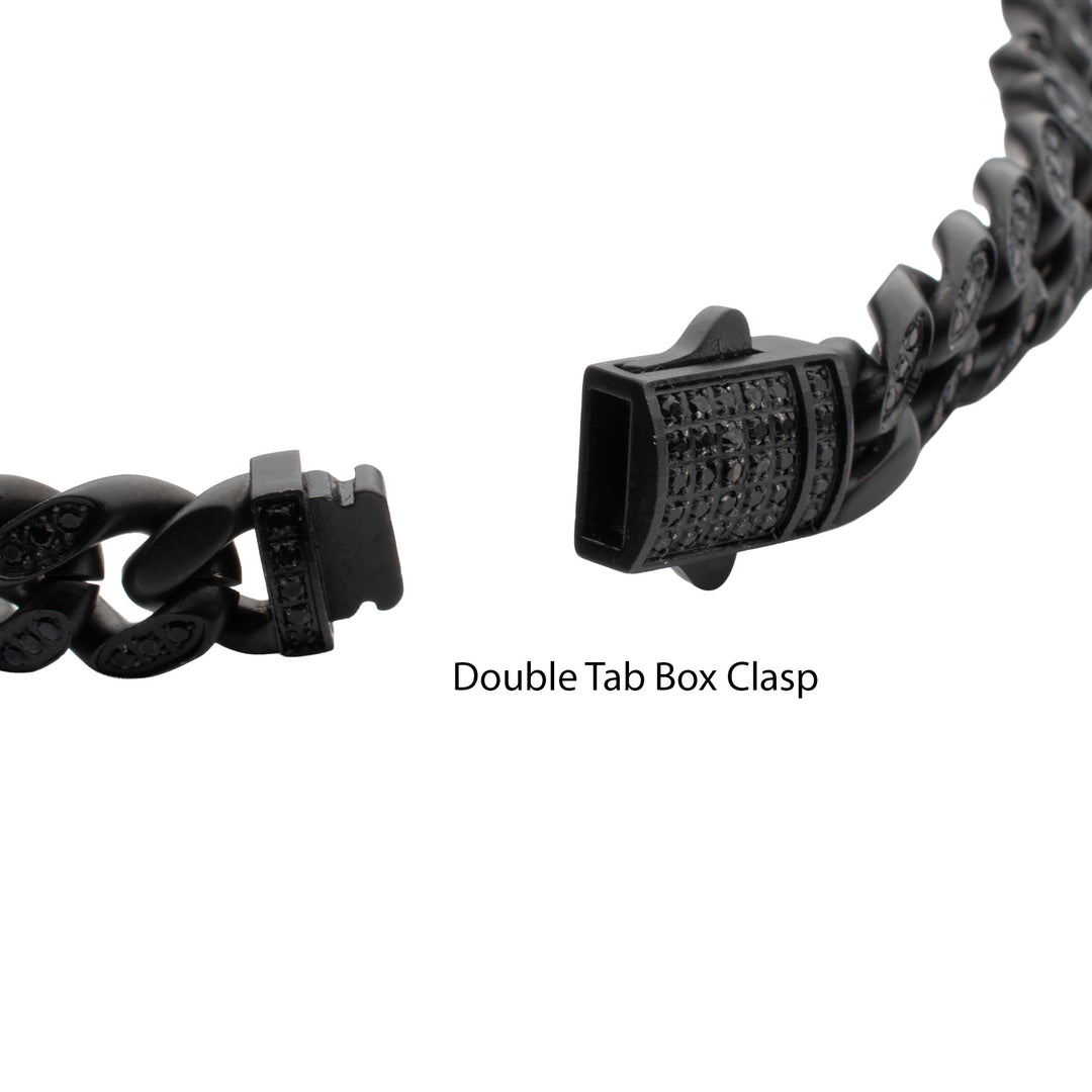 8mm Black IP Steel Miami Cuban Chain Bracelet with 1mm CNC Set Black Spinel