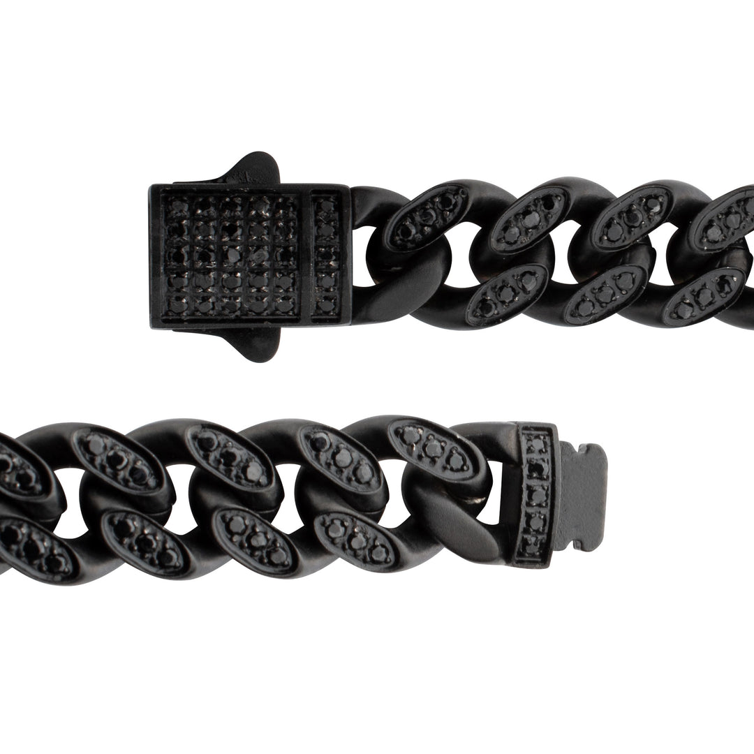 8mm Black IP Steel Miami Cuban Chain Bracelet with 1mm CNC Set Black Spinel