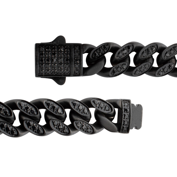 8mm Black IP Steel Miami Cuban Chain Bracelet with 1mm CNC Set Black Spinel