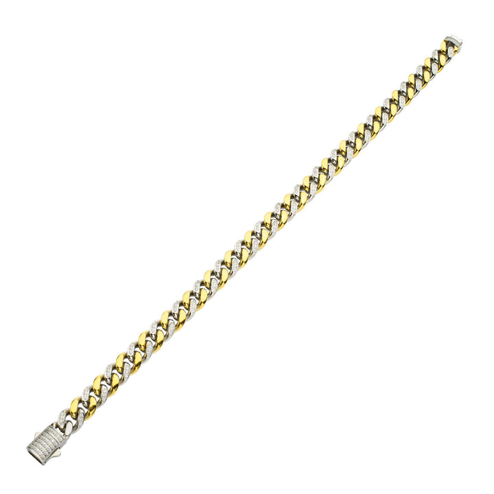 18Kt Gold IP Steel Miami Cuban Chain Bracelet with 1mm CNC Set Clear Cubic Zirconia