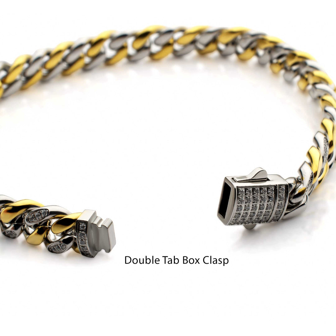 18Kt Gold IP Steel Miami Cuban Chain Bracelet with 1mm CNC Set Clear Cubic Zirconia