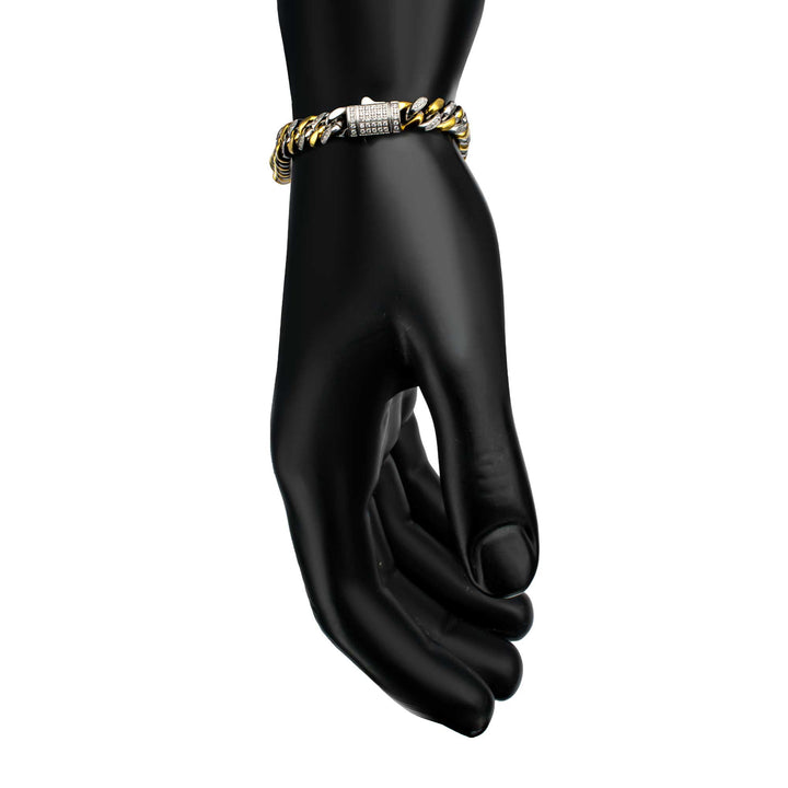 18Kt Gold IP Steel Miami Cuban Chain Bracelet with 1mm CNC Set Clear Cubic Zirconia