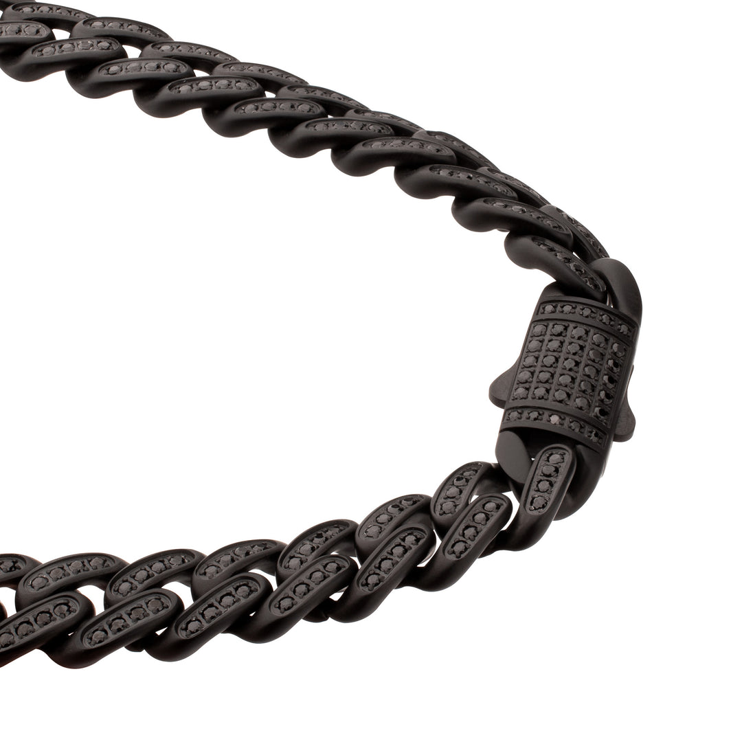 12mm Matte Blackout Miami Cuban Chain Necklace with CNC Set Black Spinel