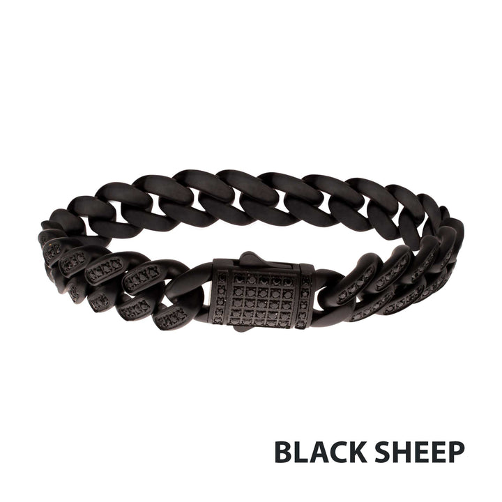 12mm Matte Blackout Miami Cuban Chain Bracelet with CNC-set Black Spinel Stones