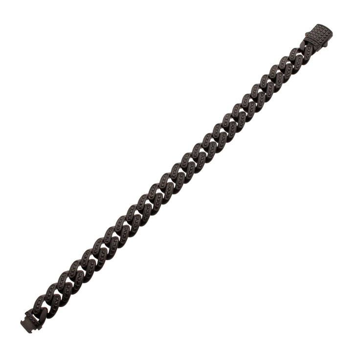 12mm Matte Blackout Miami Cuban Chain Bracelet with CNC-set Black Spinel Stones