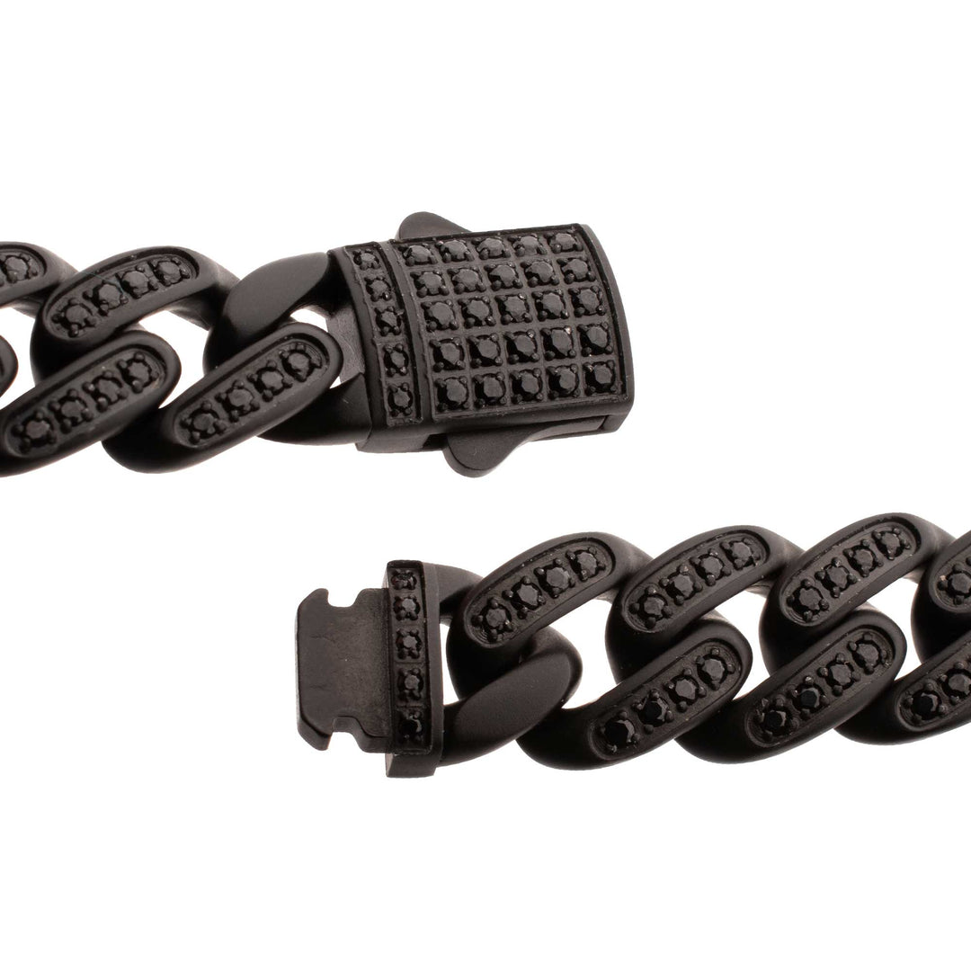 12mm Matte Blackout Miami Cuban Chain Bracelet with CNC-set Black Spinel Stones