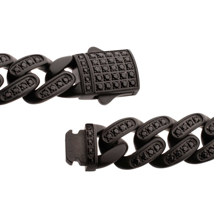 12mm Matte Blackout Miami Cuban Chain Bracelet with CNC-set Black Spinel Stones
