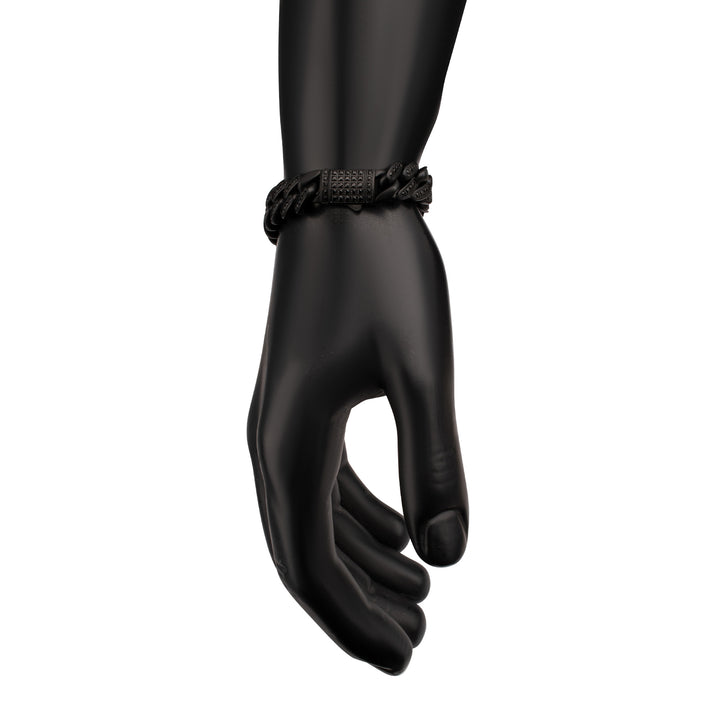 12mm Matte Blackout Miami Cuban Chain Bracelet with CNC-set Black Spinel Stones