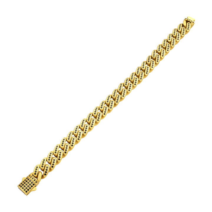 JAGUAR-HIGH ROLLER: 12mm 18Kt Gold IP Steel Miami Cuban with Black Spinel Chain Bracelet