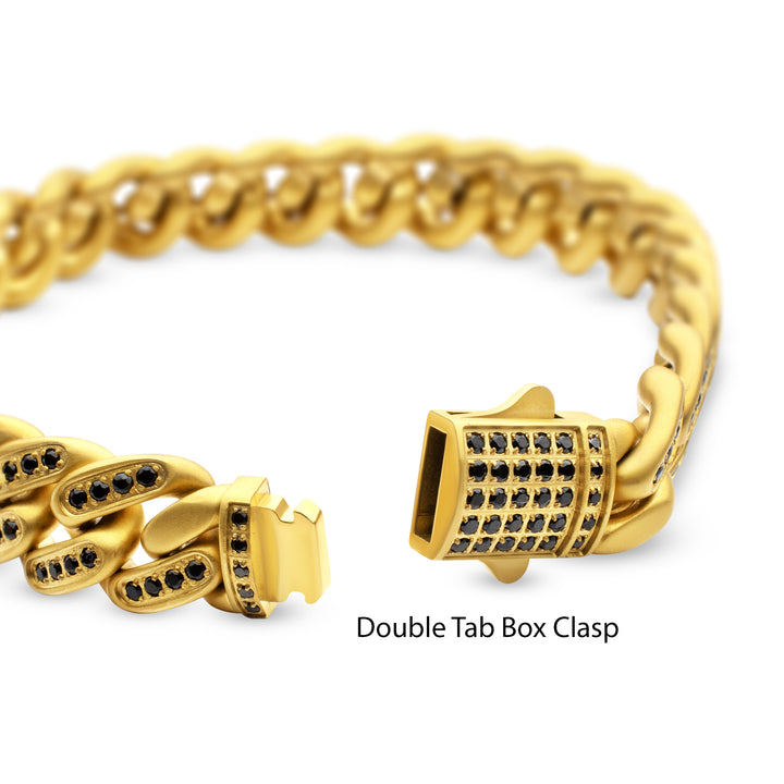 JAGUAR-HIGH ROLLER: 12mm 18Kt Gold IP Steel Miami Cuban with Black Spinel Chain Bracelet