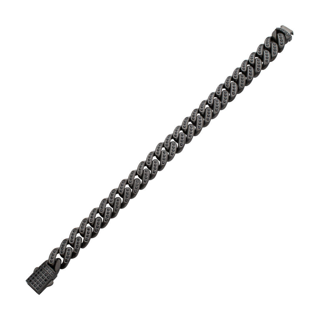 MAMBA -HIGH ROLLER: 12mm Gun Metal IP Steel Miami Cuban with Black Spinel Chain Bracelet