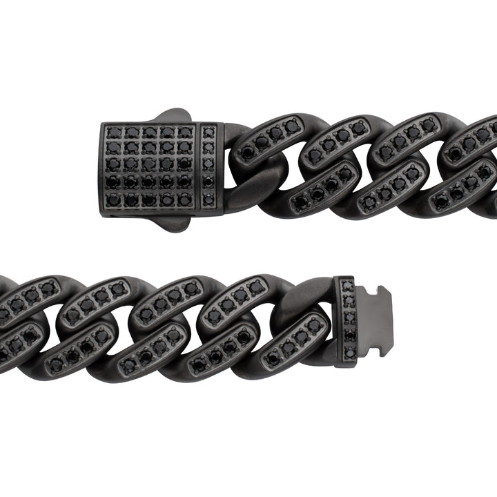 MAMBA -HIGH ROLLER: 12mm Gun Metal IP Steel Miami Cuban with Black Spinel Chain Bracelet