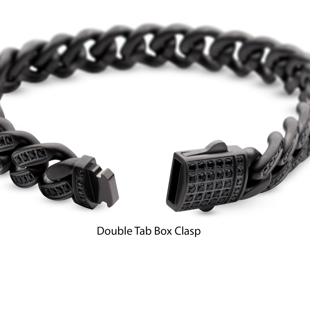 MAMBA -HIGH ROLLER: 12mm Gun Metal IP Steel Miami Cuban with Black Spinel Chain Bracelet