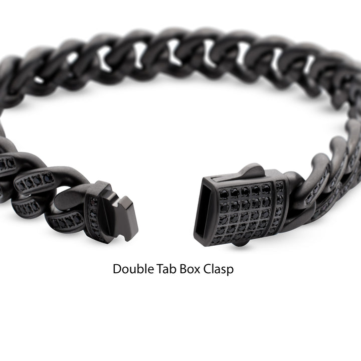 MAMBA -HIGH ROLLER: 12mm Gun Metal IP Steel Miami Cuban with Black Spinel Chain Bracelet