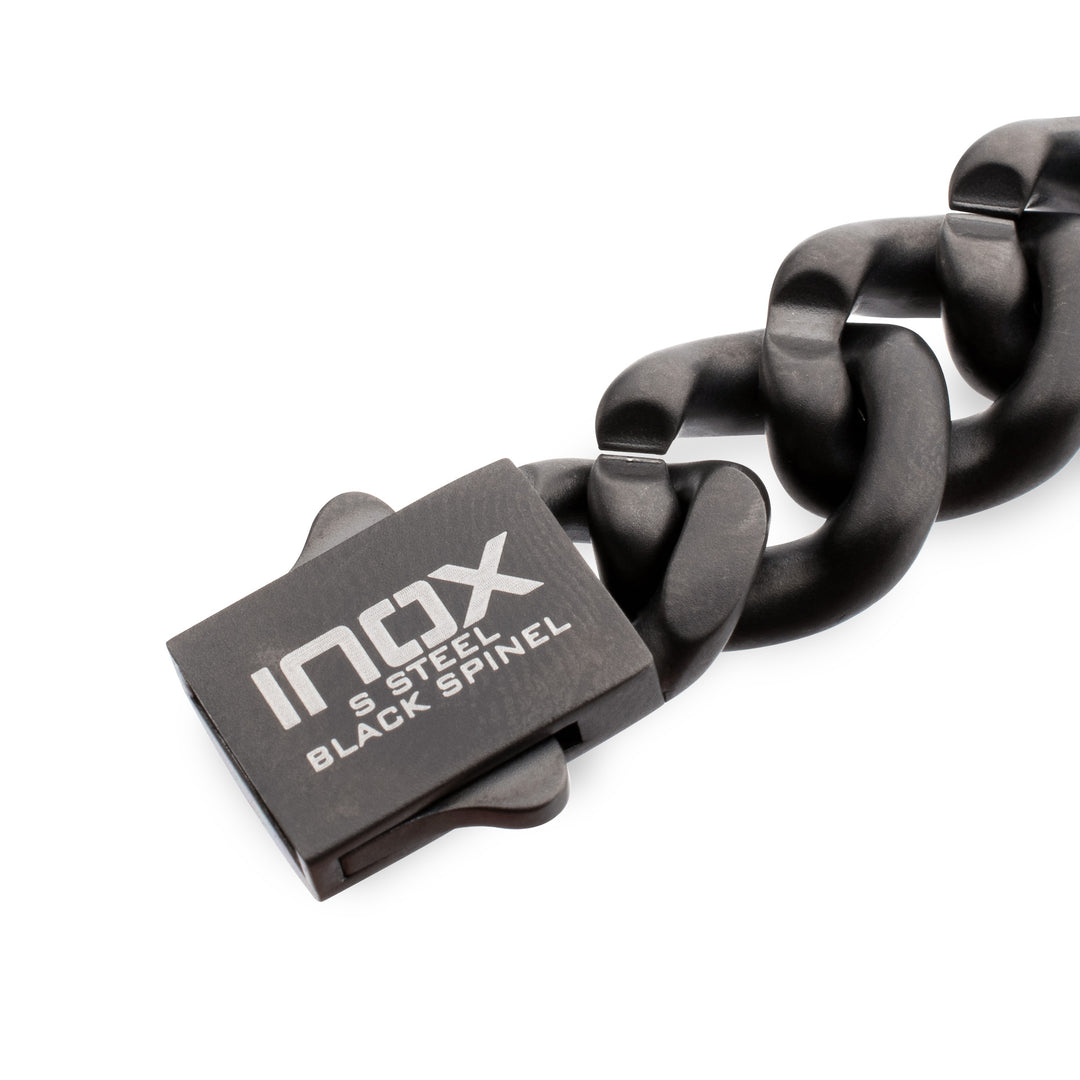 MAMBA -HIGH ROLLER: 12mm Gun Metal IP Steel Miami Cuban with Black Spinel Chain Bracelet