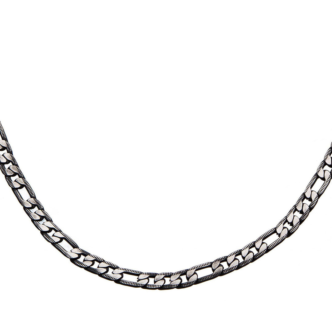 Stainless Steel Black IP Diamond Cut Figaro Chain Necklace