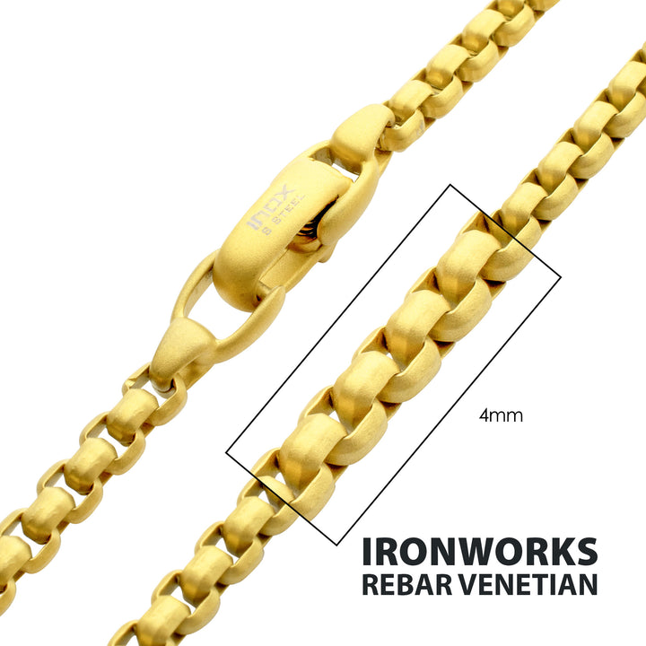 4mm Matte Finish 18Kt Gold IP Stainless Steel Bold Box Chain Necklace