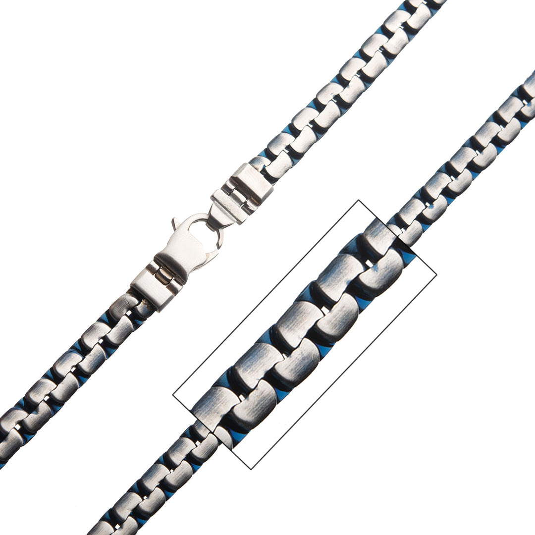 Matte Steel & Blue IP Reversible Curb Chain Colossi Necklace