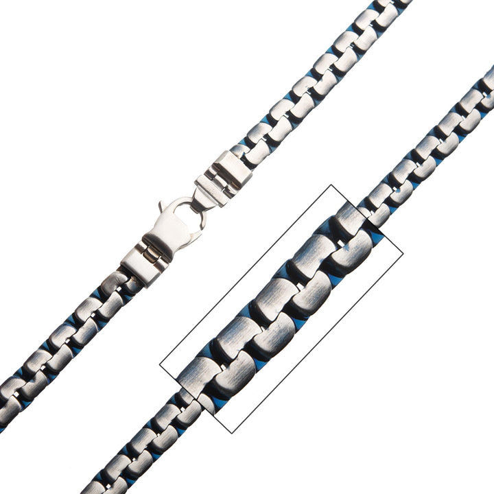 Matte Steel & Blue IP Reversible Curb Chain Colossi Necklace