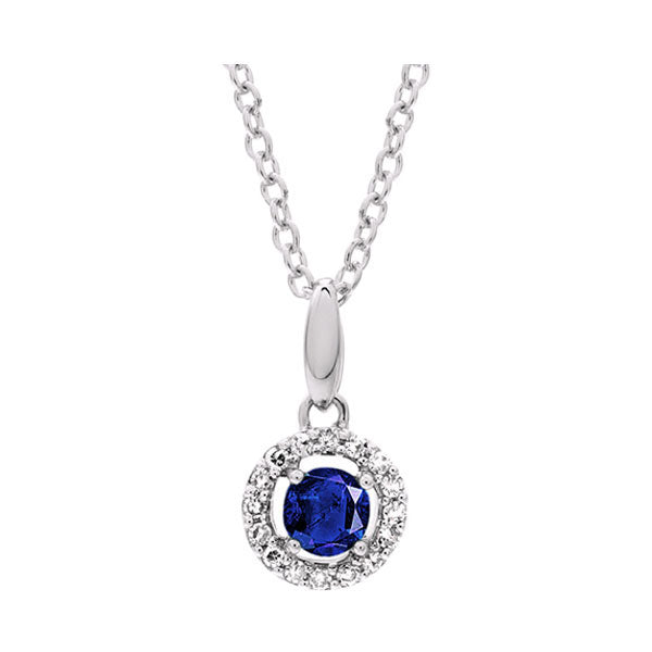 10Kt White Gold Diamond 1/20Ctw & Sapphire 1/5Ctw Pendant