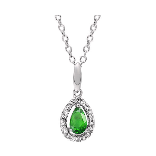 10Kt White Gold Diamond 1/20Ctw & Emerald 1/5Ctw Pendant