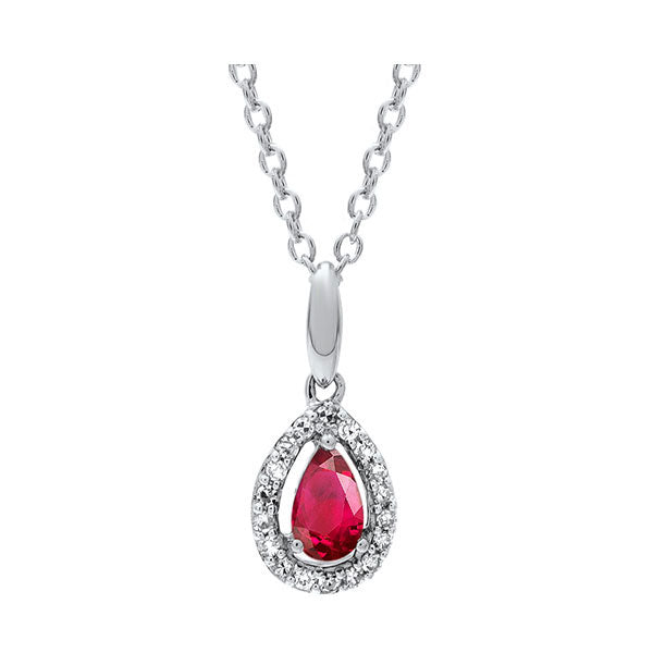 10Kt White Gold Diamond 1/20Ctw & Ruby 1/4Ctw Pendant