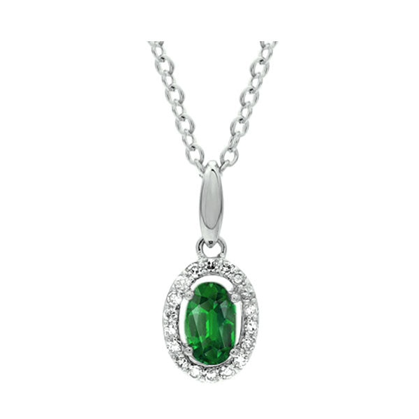 10Kt White Gold Diamond 1/20Ctw & Emerald 1/4Ctw Pendant