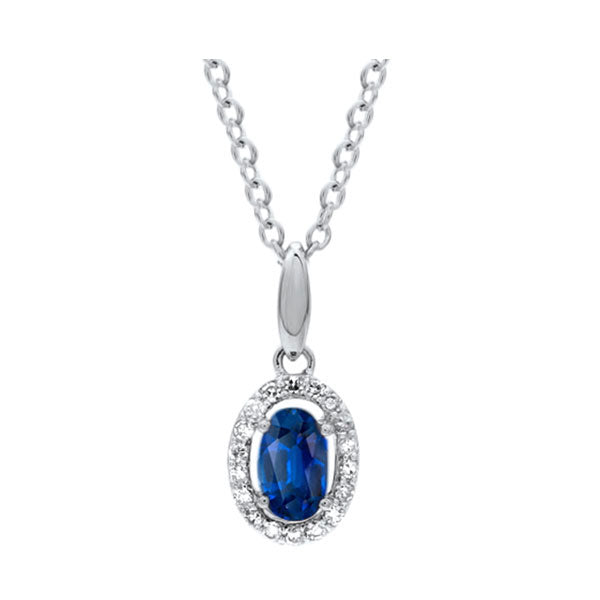 10Kt White Gold Diamond 1/20Ctw & Sapphire 1/3Ctw Pendant