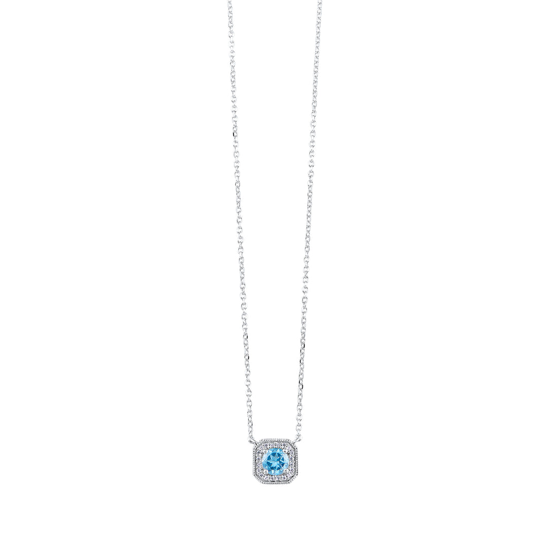 10Kt White Gold Diamond 1/15Ctw & Blue Topaz 5/8Ctw Pendant