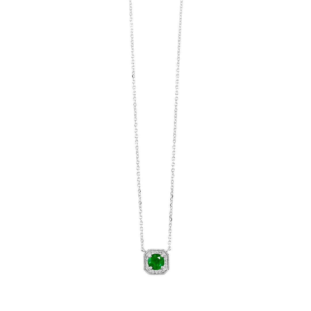 10Kt White Gold Diamond 1/15Ctw & Created-Emerald 3/8Ctw Pendant