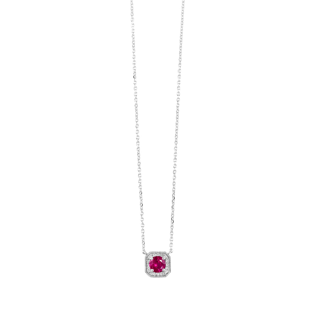 10Kt White Gold Diamond 1/15Ctw & Created Ruby 1/3Ctw Pendant