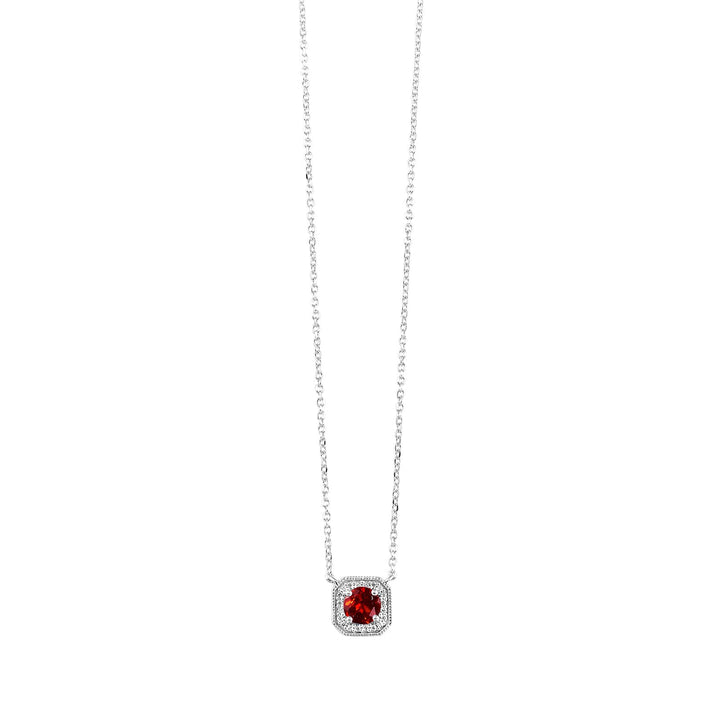 10Kt White Gold Diamond 1/15Ctw & Garnet 5/8Ctw Pendant
