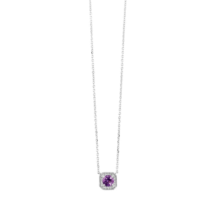 10Kt White Gold Diamond 1/15Ctw & Amethyst 3/8Ctw Pendant