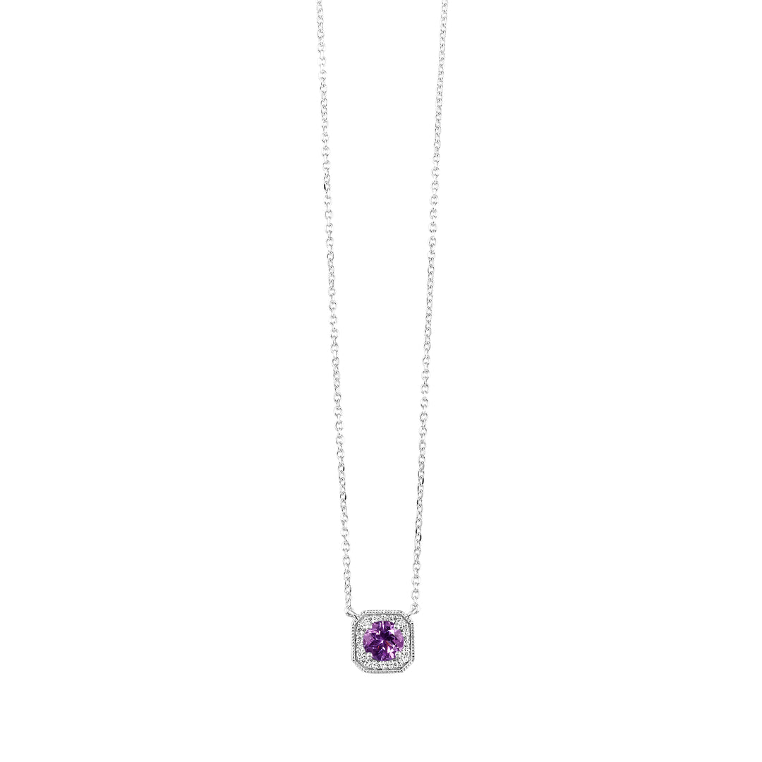 10Kt White Gold Diamond 1/15Ctw & Amethyst 3/8Ctw Pendant
