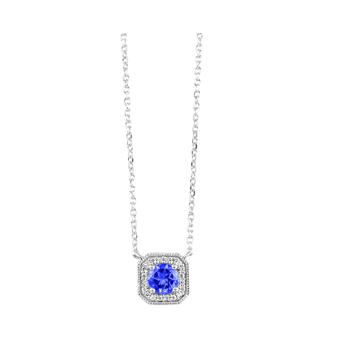 10Kt White Gold Diamond 1/15Ctw & Sapphire 1/2Ctw Pendant