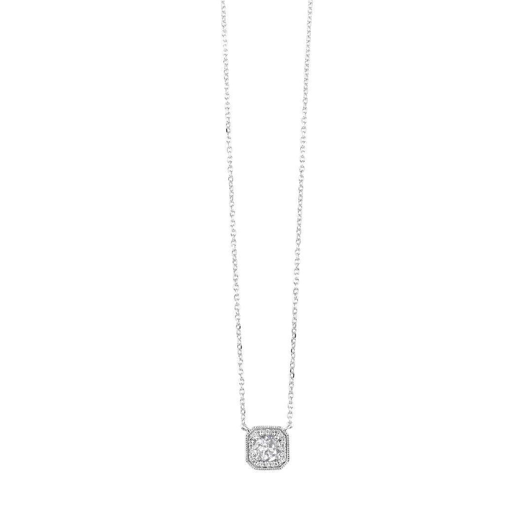 10Kt White Gold Diamond 1/15Ctw & White Topaz 3/8Ctw Pendant