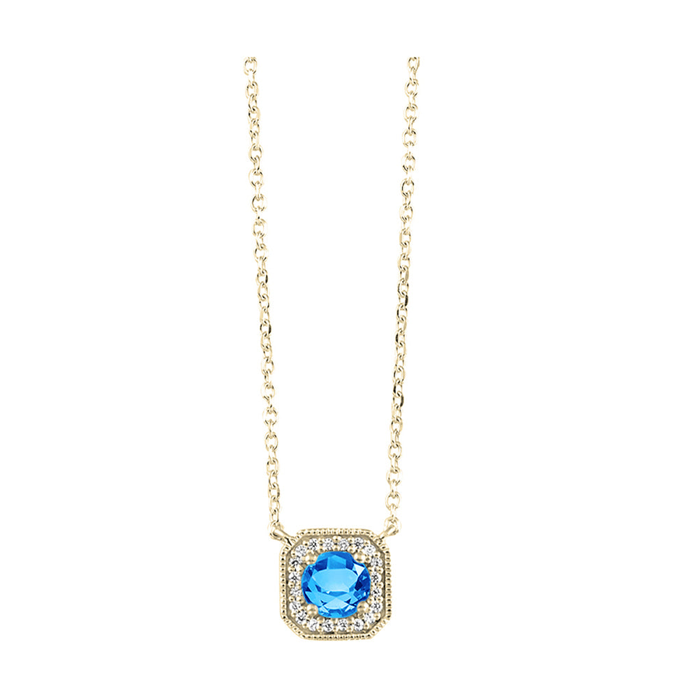 10Kt Yellow Gold Diamond 1/15Ctw & Blue Topaz 5/8Ctw Pendant
