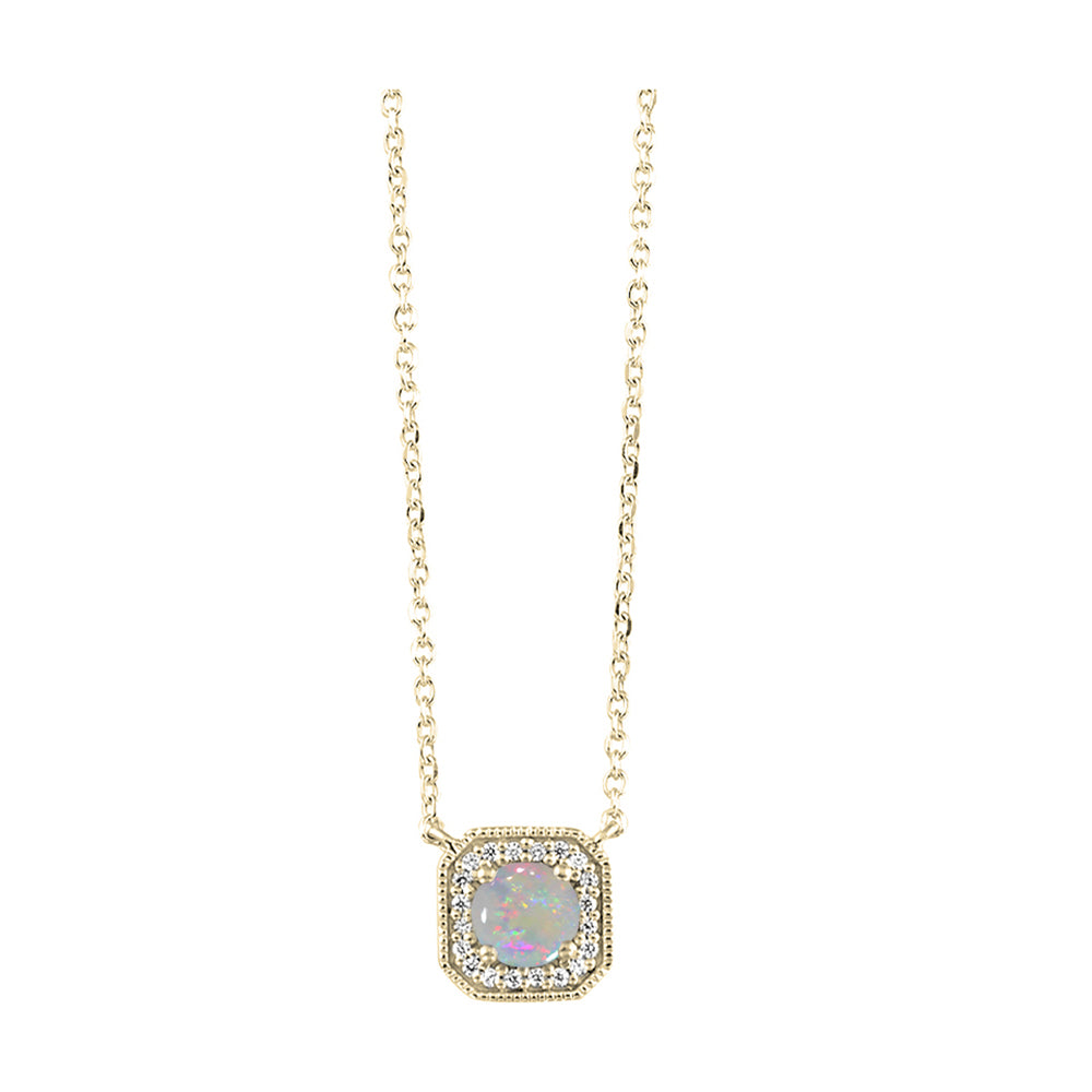 10Kt Yellow Gold Diamond 1/15Ctw & Opal 1/2Ctw Pendant