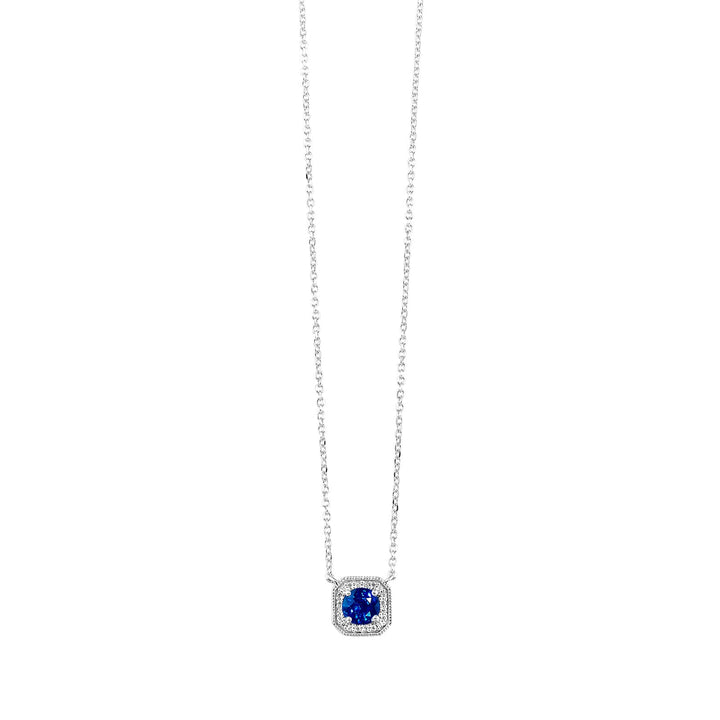 14Kt White Gold Diamond 1/15Ctw & Sapphire 1/2Ctw Pendant