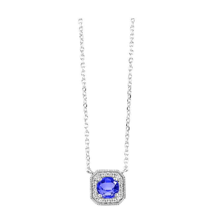 14Kt White Gold Diamond 1/15Ctw & Sapphire 1/2Ctw Pendant