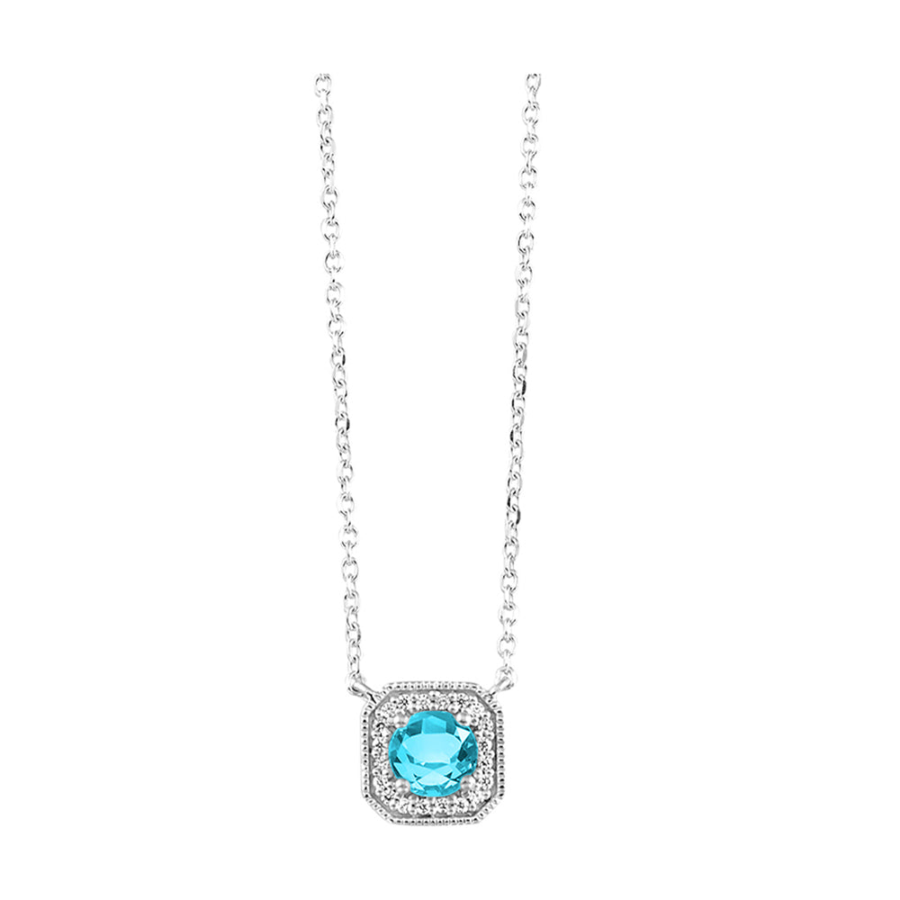 10Kt White Gold Diamond 1/15Ctw & Aquamarine 3/8Ctw Pendant