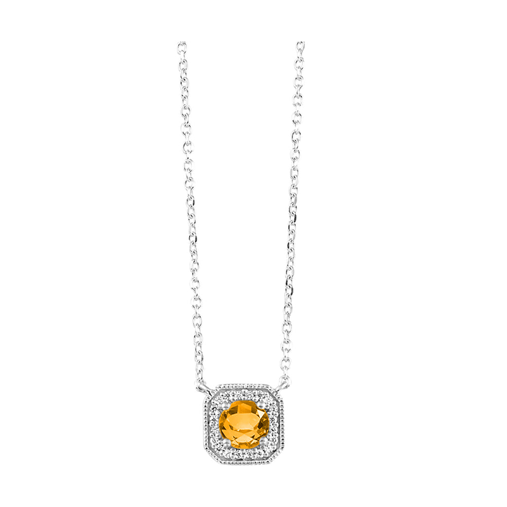 10Kt White Gold Diamond 1/15Ctw & Citrine 1/2Ctw Pendant