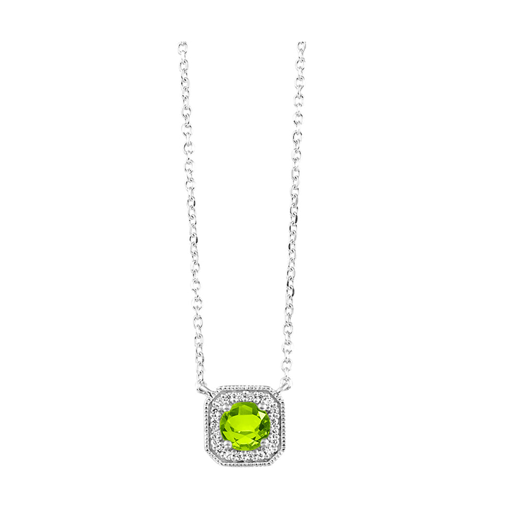 10Kt White Gold Diamond 1/15Ctw & Peridot 1/2Ctw Pendant