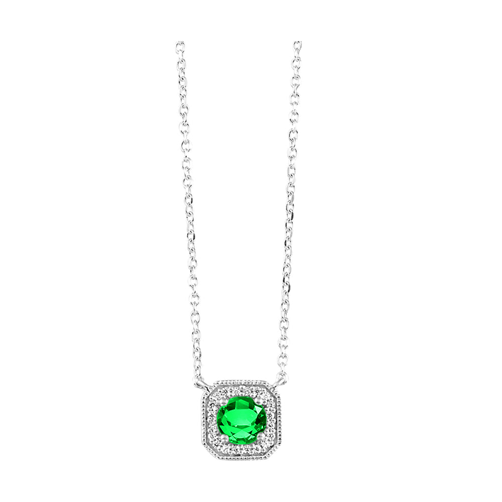 10Kt White Gold Diamond 1/15Ctw & Emerald 3/8Ctw Pendant