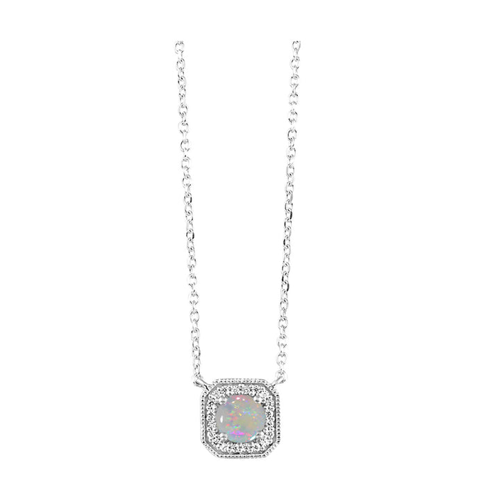 10Kt White Gold Diamond 1/20Ctw & Opal 1/2Ctw Pendant