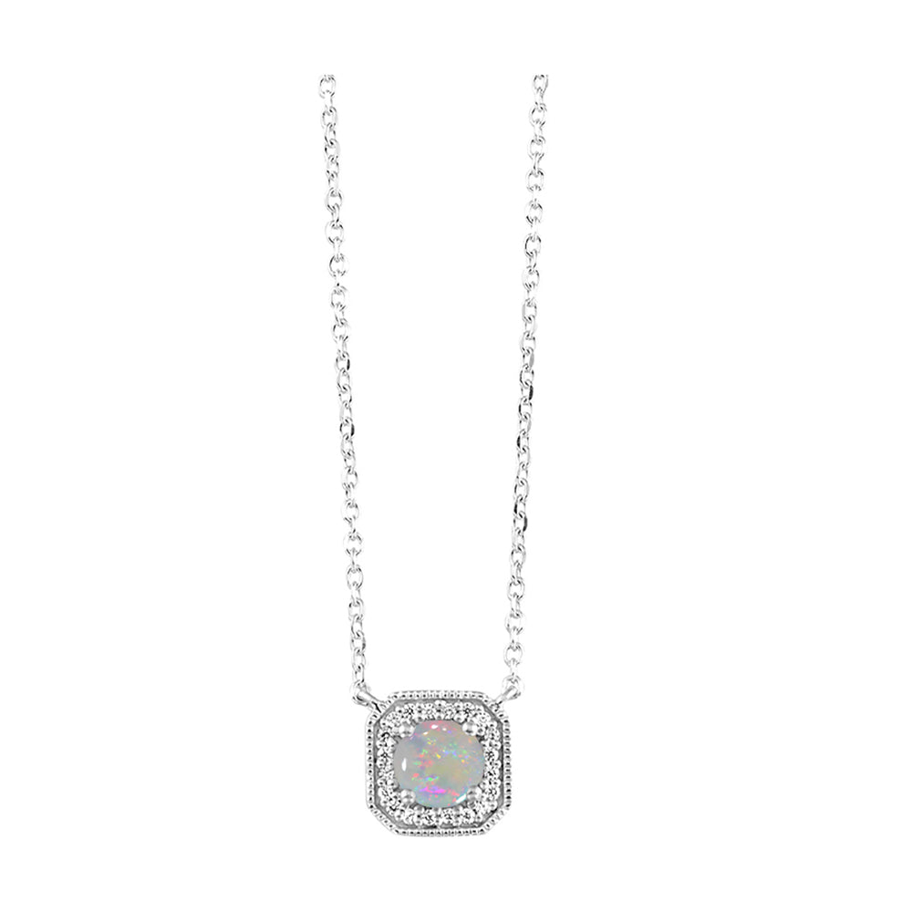 10Kt White Gold Diamond 1/15Ctw & Opal 1/2Ctw Pendant