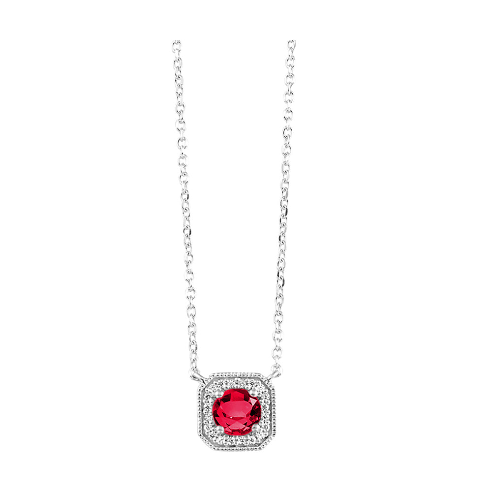 10Kt White Gold Diamond 1/15Ctw & Ruby 1/3Ctw Pendant